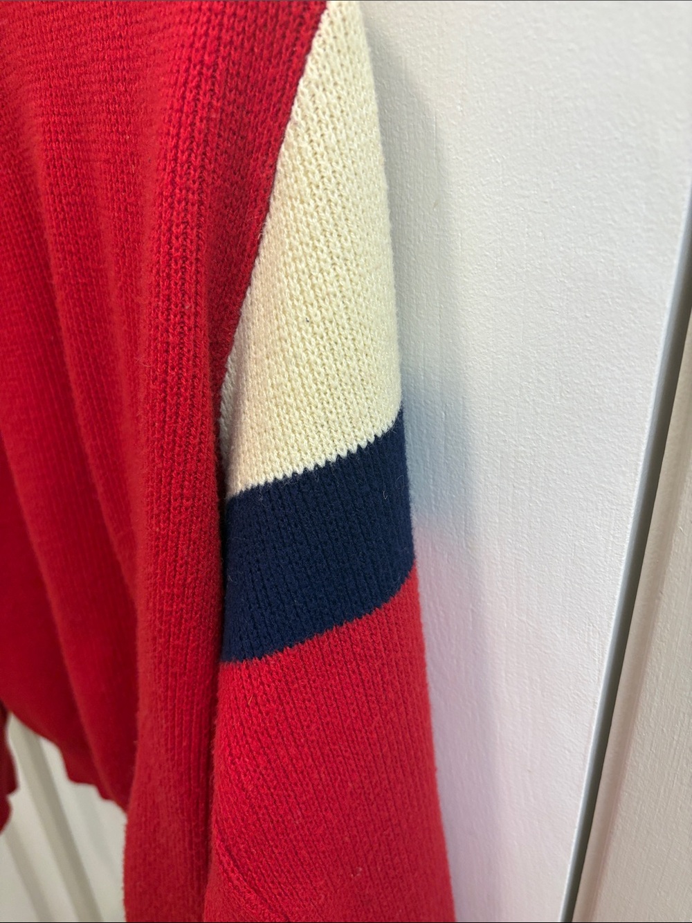 VINTAGE  Red Colorblock Crewneck Sweater. By BSF. LARGE. Taiwan. Acrylic. - Picture 2 of 9